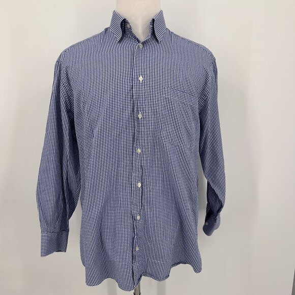St. Croix Men's Blue & White Checkered Cotton Button-Down Shirt L Large - Picture 2 of 5